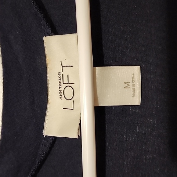 LOFT Navy Blue Short Sleeve Shirt with White Beaded Neckline, Size Medium - Picture 3 of 5